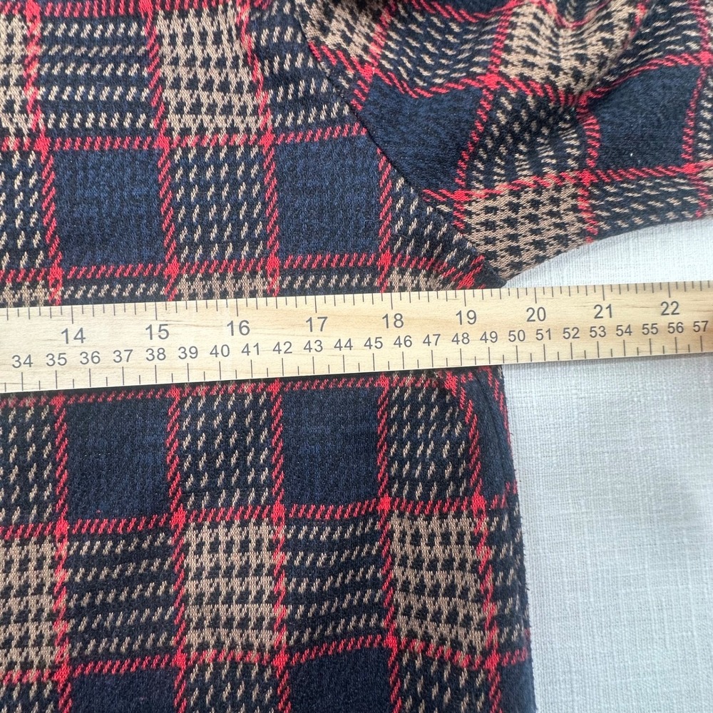 Zara Woman Plaid Mock Neck Sheath Dress Size Large Short Sleeve Pockets Knit L - Picture 8 of 9